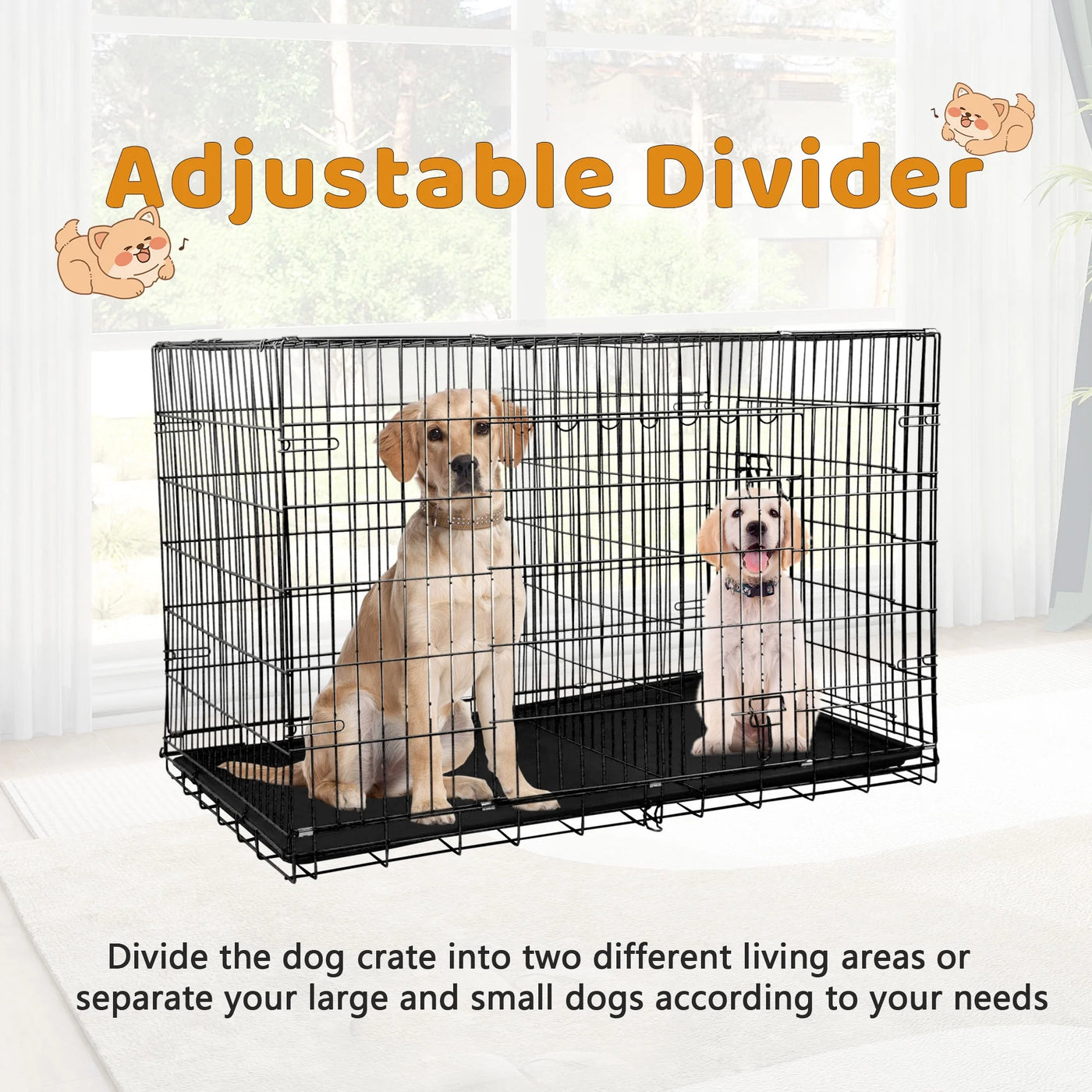 48 Inch Dog Crate, Dog Crates and Kennels for Big Dog Foldable Large Dog Crate for Large Dogs with Handle Double-Door Outdoor Metal Wire Dog Cage with Plastic Tray for Medium Dogs, Black