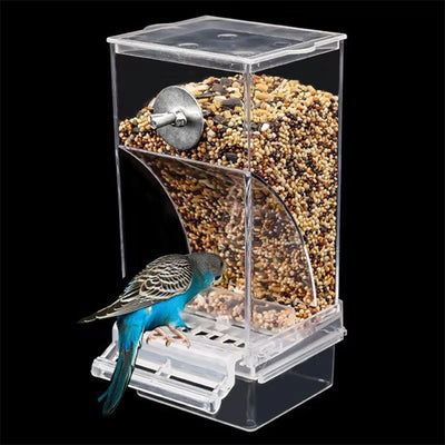 No Mess Bird Feeders Automatic Parrot Feeder Drinker Acrylic Seed Food Container Cage Accessories for Small and Medium Parakeets