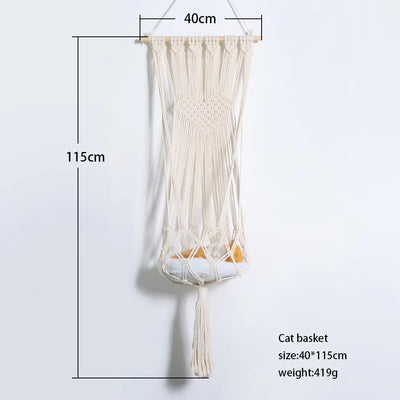 Pet Cat Hammock Swing Bed Bohemian Handwoven Tapestry Cotton Macrame for Home Bedroom Decoration Wall Hanging without Mat