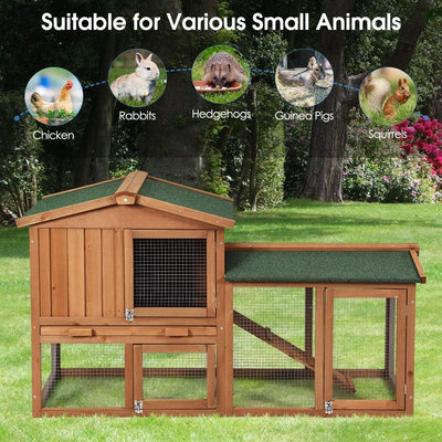 Rabbit Hutch Indoor and Outdoor, 58-Inch Bunny Cage with Removable Tray & Ramp, Wood Chicken Coop with Waterproof Roof for Rabbits, Chicken and Guinea Pigs